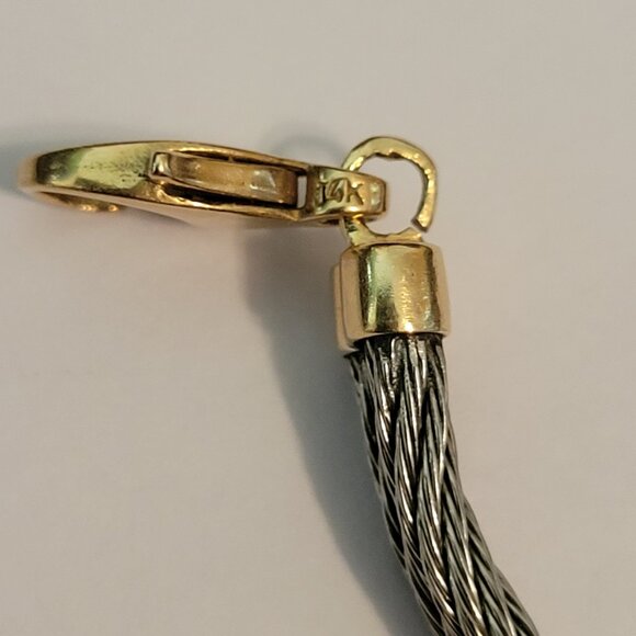 **SOLD** Vintage 14k Yellow Gold & Stainless Steel Cable Love Knot Bracelet - Picture 5 of 7